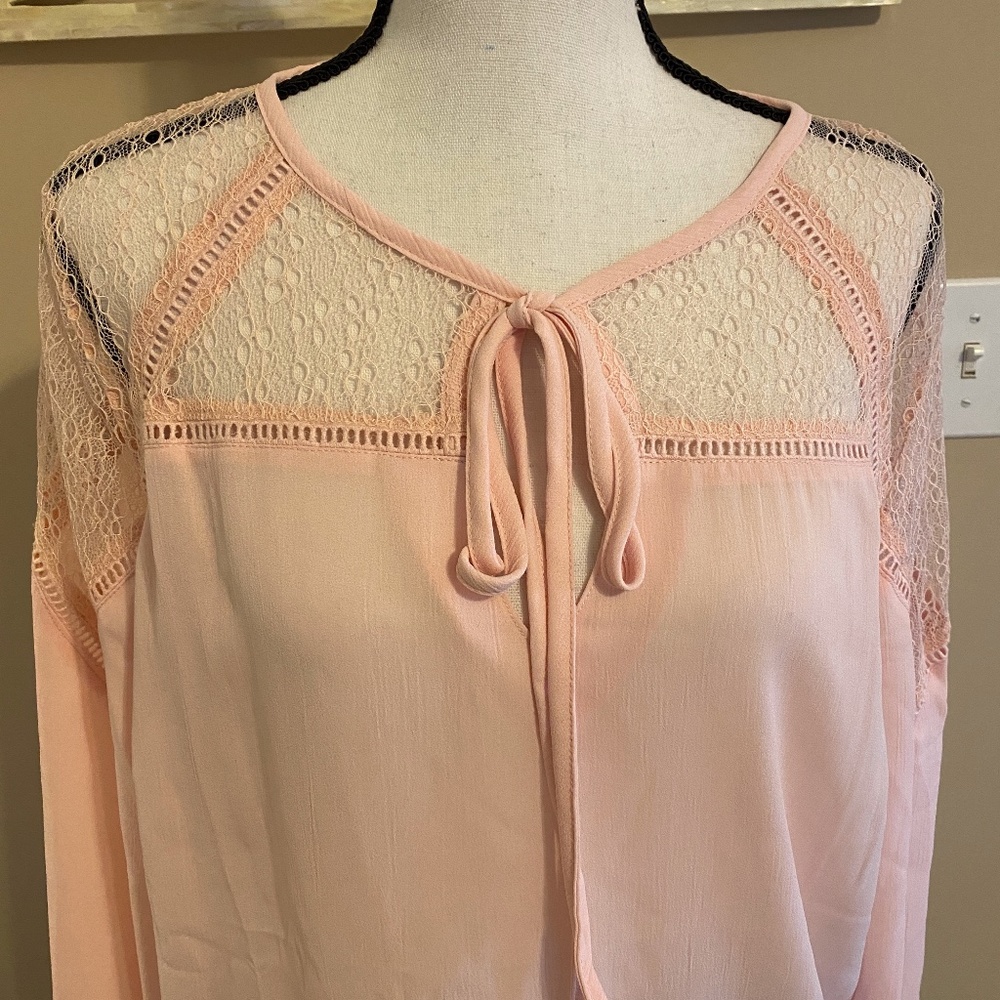 Just My Size Pink Lace Long Sleeved Blouse